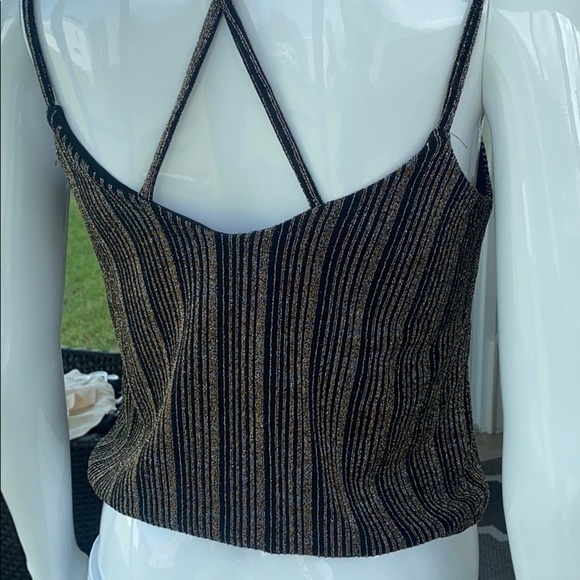 Express - Crop Black & Gold Glitter Stripe Tank Top Size XS - Picture 6 of 7